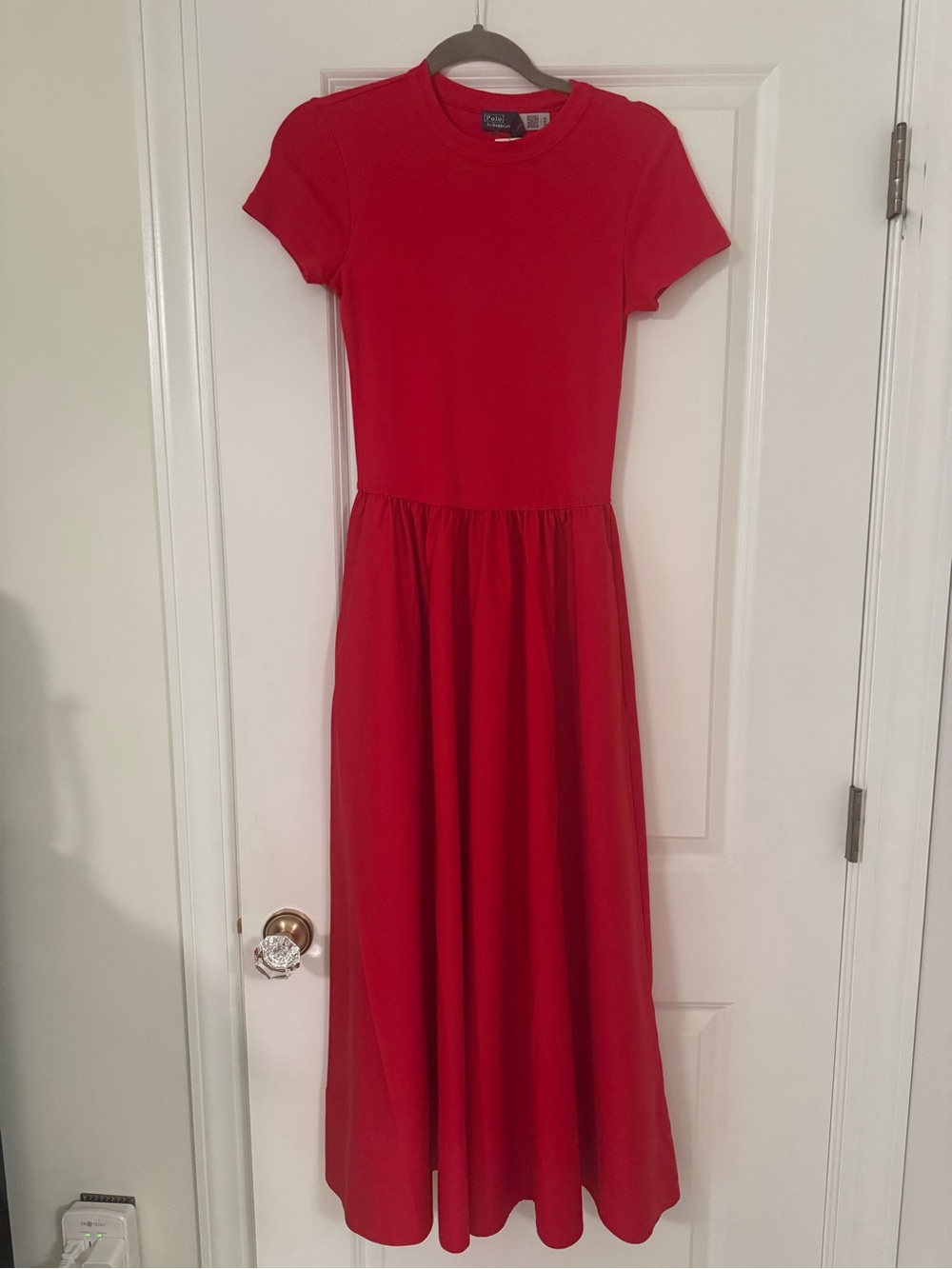 Polo Ralph Lauren Bright Red Short Sleeve Midi Dress small NWT